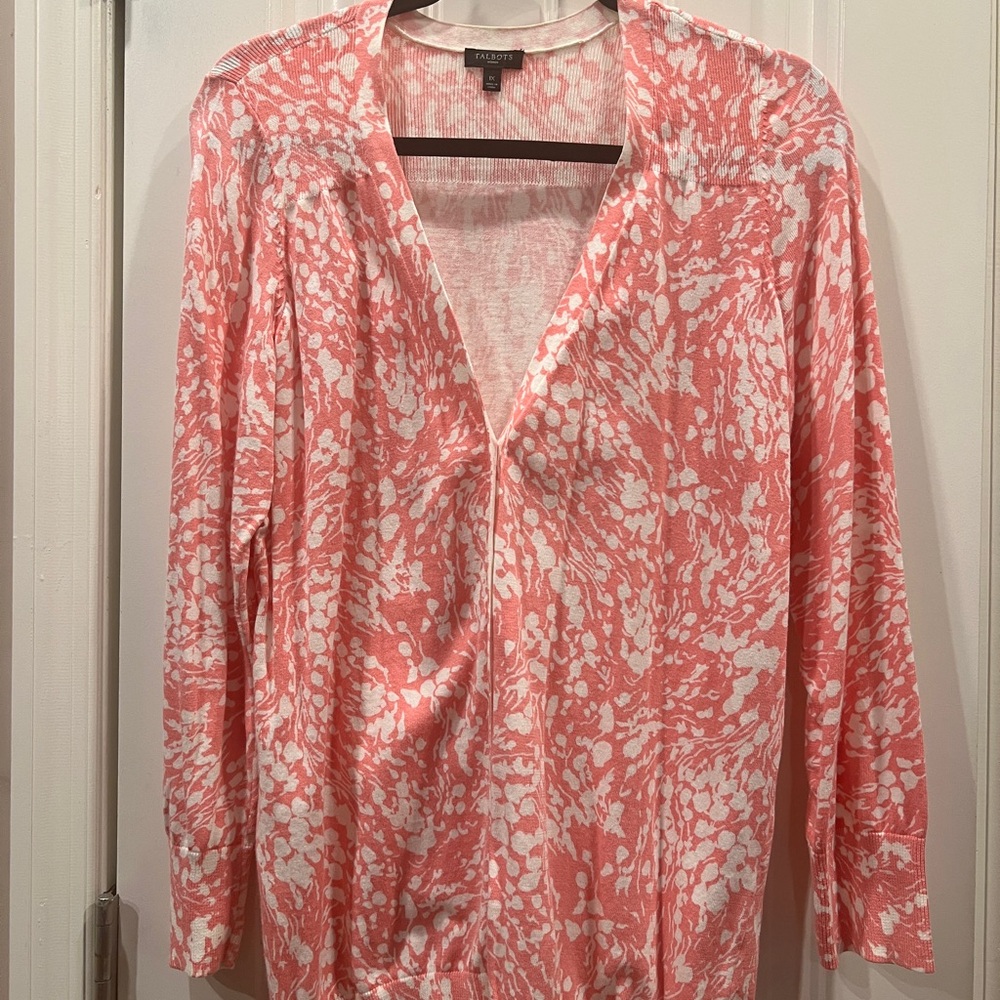 Talbots Pink and White Floral Cardigan Sweater Sz 1x
